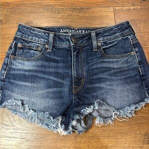 American Eagle Outfitters Dark Blue Frayed Hem Denim Shorts high rise 4